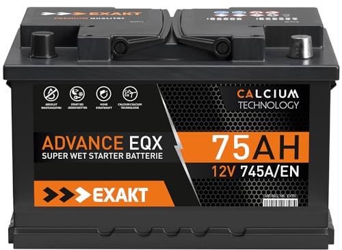 EXAKT Autobatterie 12V 75Ah Starterbatterie Auto Batterie ersetzt 74Ah 80Ah