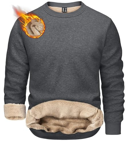 TACVASEN Men's Sweatshirts Warm Fleece Jumpers Sherpa Lined Pullover Sweater Classic Cotton Winter Sweatshirt
