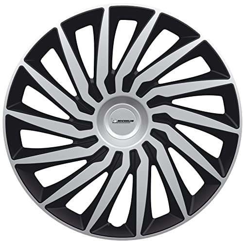 Michelin 009026 Enjoliveurs 15'' pouces – NVS KENDO Noir et Argent – Set de 4 – Design Sport et Élégant – Résistants aux Chocs – Fixation Facile – Compatibles Voitures avec Jantes Acier ou Tôle