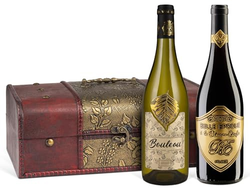 Belle Epoque & Bouleau - 2er Wein-Set in Antik-Style Holzkiste (2 x 0,75 l)