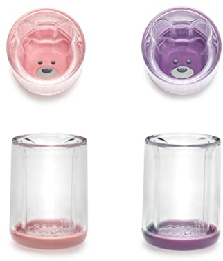 melii Doppelwandiger Bärenbecher 2 Stück - Wiederverwendbarer Kunststoff Trinkbecher (Rosa + Violett, 2 Stück)