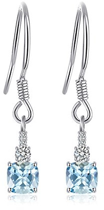 JewelryPalace 1.5ct Echt Natur Blau Topas Ohrhänger Silber 925 Damen, Blautopas Schmuck Set, Ohrringe Silber Quadrat Edelstein Mädchen, Modeschmuck Ohrringe mit Stein Frauen Geschenk Rosegold Gold