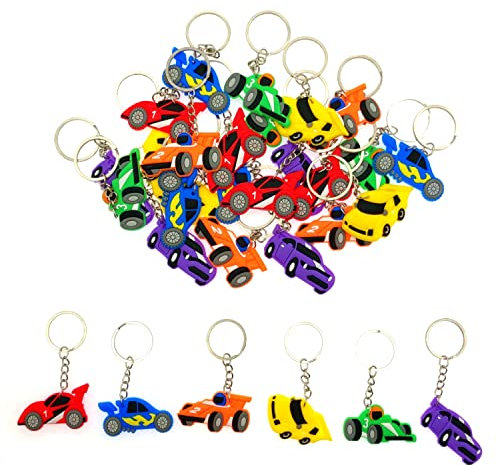 JZK Set 30x Portachiavi Auto per Bambini, Multicolore - Porta Chiavi per Feste Compleanno Bomboniere, Riempitivi per Sacchetti, Regali di Ringraziamento