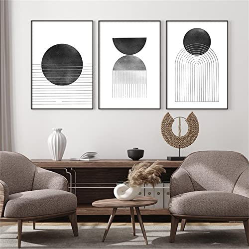 Sarah Duke Poster Schwarz Weiß, 3er Set Geometrie Line Art Bilder, Ohne Rahmen Leinwandbilder, Einfache Stilvolle Wandbilder Kunstposter für Deko (50 x 70 cm)