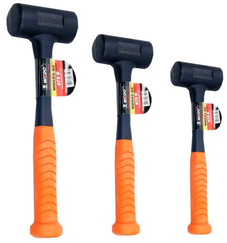 WEDO Gummihammer-Set, 3-teilig, 0,5 kg, 0,7 kg, 1,1 kg, Fiberglas-Griff, stoßfestes Design, maximale Dicke Schlagfläche