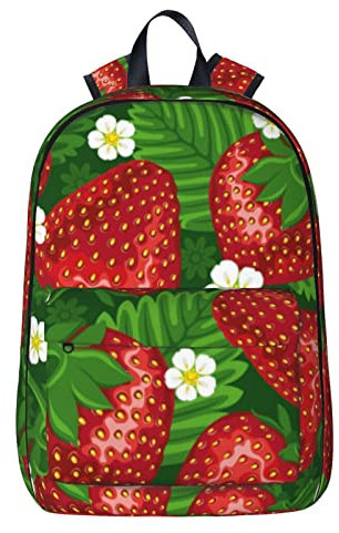 NYHGOXM Rucksack mit Erdbeer- und Blumendruck, wasserabweisend, Laptop-Rucksäcke für die Schule, ab zur Universität, Schwarz , One size
