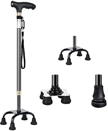 KCareU Gehstöcke für Senioren, Rutschfester Gehstock mit Verstellbarer Länge für ältere Menschen, mit ultraleichter 4-Bein-Basis