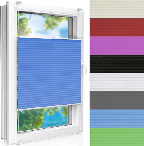 Faltrollo Ohne Bohren 55 x 80 cm Wabenplissee ohne Bohren Einstellbarer inkl. Befestigungsmaterial für Fenster & Balkontür, Blau