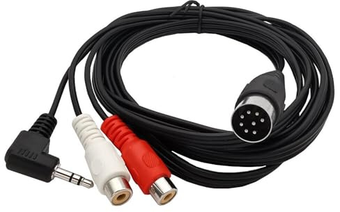 Cable adaptador de audio macho DIN de 8 pines a 2RCA hembra de 3,5 mm, ángulo de 90°, 3 polos, 1,8 m
