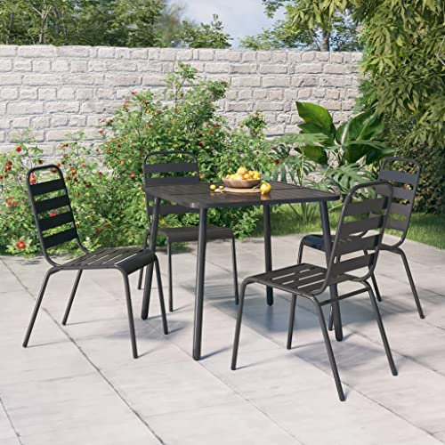 Homgoday Set da pranzo da giardino 5 pezzi, in acciaio grigio antracite, sedia tavolo cucina esterno terrazza patio balcone mobili tipo 3