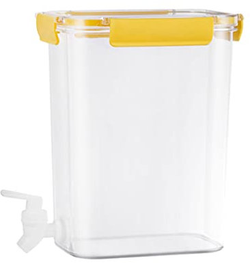 susiodeu Cold Water with Faucet Drink Fruit Teapot Fridge Bottle Jug Lock Beverage Dispenser 4.5L Large Capacity Leakproof, Yellow, 4.5L