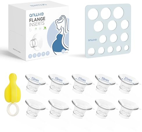 10PCS Flange Inserts for Breast Pump 13/15/17/19/21mm, Compatible with Momcozy/KISSBOBO/Medela/Nuliie/Bellababy/ANWIKE Electric Breast Pumps, Nipple Ruler&Cleaning Brush 24mm Flange/Shield, BPA-Free
