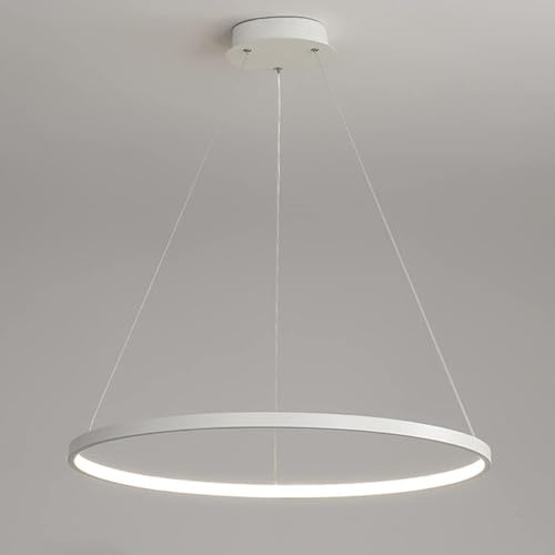 Bellastein LED Modern Rund Pendelleuchte Dimmbar mit Fernbedienung Hängelampe Höhenverstellbar Deckenleuchte Esstisch Kronleuchter für Wohnzimmer Esszimmer Arbeitszimmer office (Weiß, L40cm)