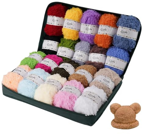 ilauke 20 colori, 100% acrilico, per principianti e bambini, 600 g (20 x 30 g), filato acrilico per maglieria per bambini, set con borsa per il trasporto per uncinetto e artigianato