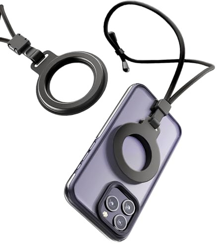 ENCASED Correa Magnética para Cuello Compatible con MagSafe, Ajustable, Negro – Cordón Porta Móvil con Cierre Seguro