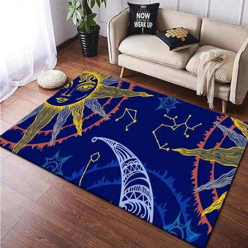 Kinderteppich 3D Wohnzimmerteppich rutschfest Sonne, Mond, Planet, Sternenhimmel Teppiche Jungen Und Mädchen Spielteppich Kinderzimmer Teppich Waschbar 80 X 120 cm - Leicht Zu Reinigen -3B8A2L5