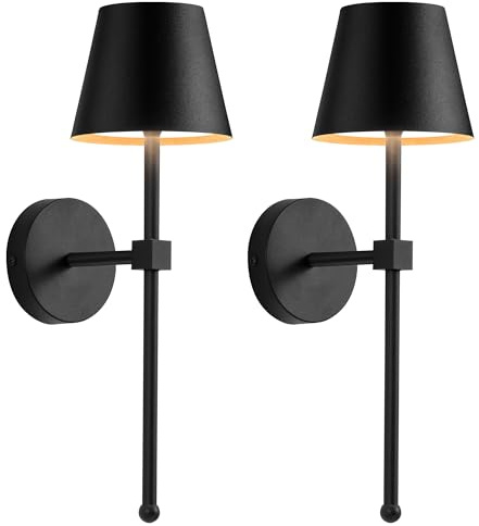 KDG Wireless Wall Sconces Set of 2, Small Cordless 5200mAh Rechargeable Battery LED Wall Lamps, Stepless Dimming Lightings for Wall Painting, Living Room, Bedroom, Hallway, Gifts, Night Light (Black)