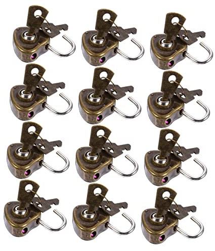 WHAMVOX Lot de 12 Cadenas Multifonctionnels de Cœur Antirouille en Fer Clés, Serrure Polyvalente pour Journal, Tiroir et Bagages, Usage Intérieur et Extérieur, Couleur Bleu Vert Patiné