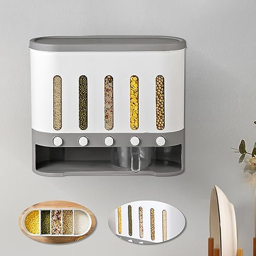 YEITBY Distributore di cereali con 5 scomparti, dispenser di riso, distributore di cibo per cereali, noci, cibo secco. I cereali sono ampiamente utilizzati in casa, cucina, piani di lavoro e scaffali