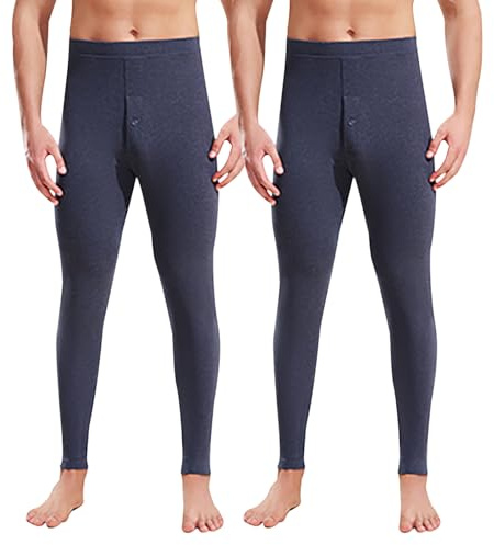 CLOUSPO Mutande lunghe da uomo con apertura, biancheria intima termica invernale, comode mutande calde da uomo, pantaloni lunghi termici, B blu+blu, XL