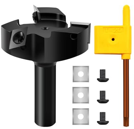 BGTEC CNC Spoilboard Surfacing Router Bits - Slab Flattening Router Bit 12.7 MM Shank, 50 MM Cutting Diameter with Round Shank Carbide Tipped Wood Milling Cutter Woodworking Tools (3 Wings)