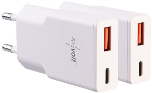 revolt USB Netzteil Gan: 2er-Set Ultrakompakte USB-A/C-Netzteile, Power Delivery 30 Watt, weiß (Ladestecker C Und A, Handy, PD)