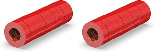 ERKO Ruban adhésif isolant électrique Rouge 15mm x 10m 10 pièces PVC, Réparation de câbles électriques, Très flexible avec une forte adhérence, Résistant aux produits chimiques, chatertone (Lot de 2)