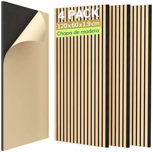 TONOR Holzfurnier Akustikpaneele selbstklebend,2,88m²-4 Stück 120x60x1,9cm 3D Wandpaneele Holzoptik, Akustik paneele für Akustische Behandlung und Wanddekoration, Wohnzimmer, Büro, Eiche