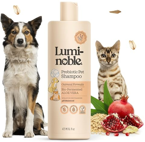 LUMI-NOBLE. Prebiotiskt hundschampo – allergivänligt för känslig hud – vegansk ekologisk formel med fermenterad aloe vera, talgreglerande och vårdande – utan syntetiska tillsatser