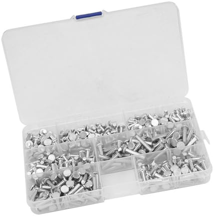 350pcs M4 Kit D'assortiment de Rivet à Tête Plate en Aluminium Flat Hier Solid Rivet Long Service LifeSpan Emballé dans une Boîte en Plastique pour les Tissus Propres et Faciles