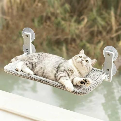 EDAGNY Doux Hamac Chat Fenetre Pliable, Peluche Hamac pour Chat Lit Fenetre Housse épaisse Amovible - Cadre en Acier Robuste Supporte jusqu'à 18 kg, Gris