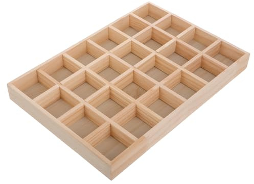 WESIEVYA Wooden Jewellery Sorting Tray with 24 Individual Compartments for Organizing Small Ornaments and Bracelets, Beige Display Organizer Suitable for Craft and Dressing Drawer Use