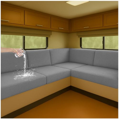 NNSMUN Housses de siège extensibles pour rembourrage de caravane - Imperméable et antidérapante - Avec cordon de serrage - Pour camping-car, caravane - Intérieur - Gris clair - L 65-95 cm, l 65-95 cm