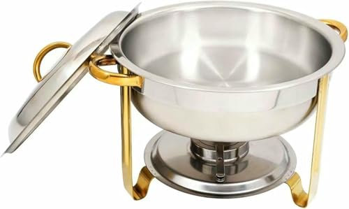 SdaryWare Chafing Dish Buffet Set, 4.5L Four Piece Cover Holder Food And Water Tray Alcohol Heating Water Insulation Thickened Steel For HotelsWeddingsBanquetsWeather~