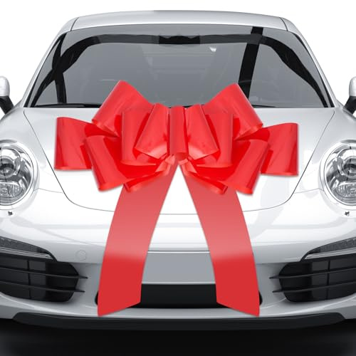 Rote Autoschleife 76 cm | Große Geschenkschleife mit Saugnapf für Auto, Motorrad, Weihnachten, Hochzeit & Geburtstage