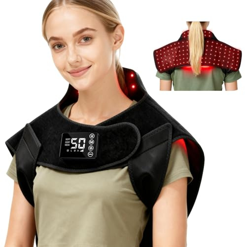 Red Light Therapy for Neck Shoulder,Rechargeable Infrared Light Therapy Device for Body with Massage and Timer,Wearable 660nm&850nm Red Light Therapy Wrap Pads for Body at Home（150 Lights）