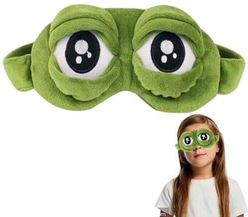 Quesuc 3D Frosch Schlafen Augenmaske Kinder, Flusen Karikatur Frosch Augen Maske Kreative Cartoon Lustige Augenabdeckung Flaum Schlafmaske Augenbinde Für Frauen Kinder Herren Damen, Grün