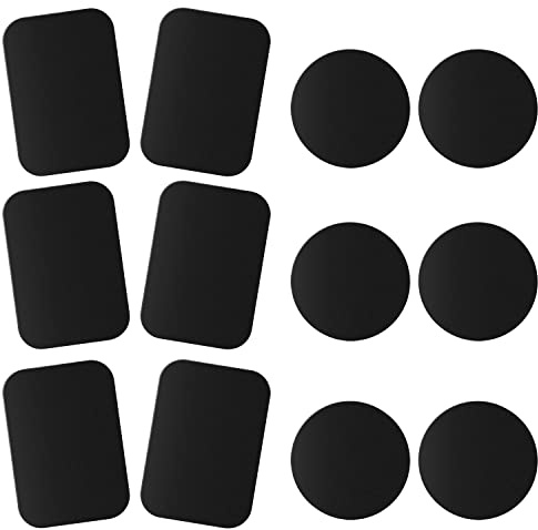 Metallplatte 12 Stück (6 Rund +6 Rechteckig) Ersatz-Metallplättchen mit 3M Klebefolie für Magnet Handyhalterung Auto – Ultra Dünn, Stark Haftend, Nicht Magnetisch, Kompatibel mit Handy und Tablet