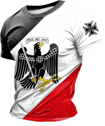 Maglietta da uomo casual e confortevole maglietta da uomo con scollo rotondo e maniche corte nello stile del carro armato di tigre tedesco della seconda guerra mondiale, bianco, 3XL