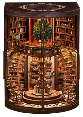 Honghuang DIY Buchstütze Baum Bibliothek, Holz Book Nook Weisheitsringe Bucharchiv Bücherregal 3D Miniatur Puzzle Geburtstags Geschenk für Erwachsene Wisdom Rings