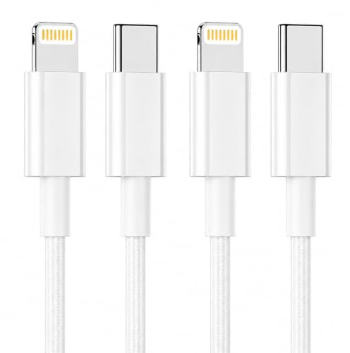 VEN-DENS 2 Pack USB C To Lightning Cable MFi Certified [1M] for iPhone 14 13 12 11 XS XR X Pro Max Mini 8 7 6S 6 Plus 5S SE iPad iPod AirPods 3FT Carplay Fast Charger Nylon Braided Cable (WHITE)