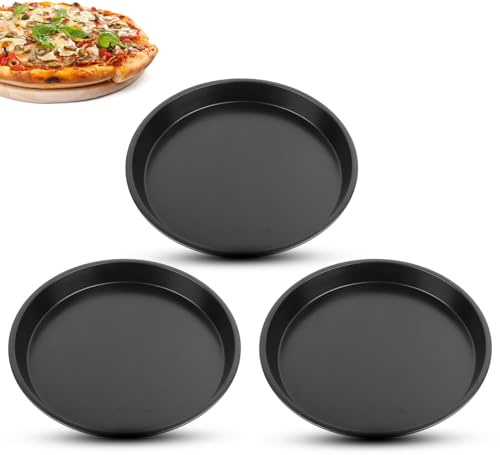 3 Pièces Plat de Cuisson à Pizza, 27x27x3cm Plateau de Service de Pizza Antiadhésif Acier au Carbone Plat de Cuisson Multifonction Assiettes de Cuisson Rondes pour Tartes au Gâteau