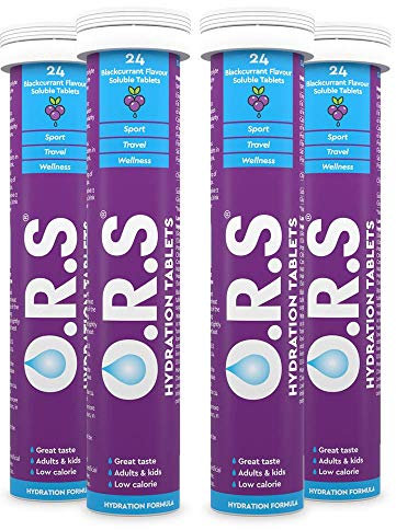 O.R.S Hydration Tablet with Electrolytes for Rehydration, Wellness, Travel, Sports & Recovery | Vegan, Gluten-Free & Low-Calorie Electrolyte Tablets with Natural Blackcurrant Flavour, 96 Tablets