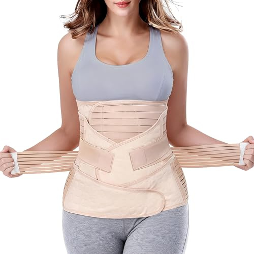 ChongErfei 3 in 1 Postpartum Support Recovery Belly Wrap Waist/Pelvis Belt Body Shaper Postnatal Shapewear,XL Beige