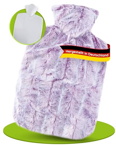 Hugo Frosch Wärmflasche Klassik 1,8 l mit Flauschbezug in Felloptik Lila | Große Bettflasche Made in Germany, auslaufsicher & langlebig, mit kuscheligem Überzug, abnehmbar & waschbar