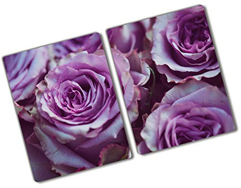 Tulup Tagliere Vetro Temperato - 2x40x52cm - Copri Piano Cottura - Rose Viola