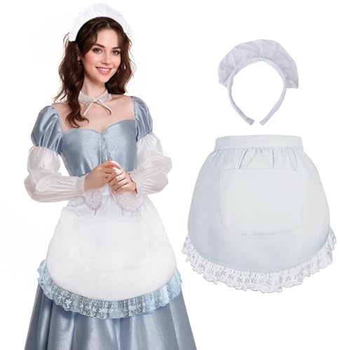 TOPTIE Weiße halbe Schürze, Spitzenschürze mit Stirnband, Weihnachtsmädchen-Kostüm, Verkleidung, Cosplay