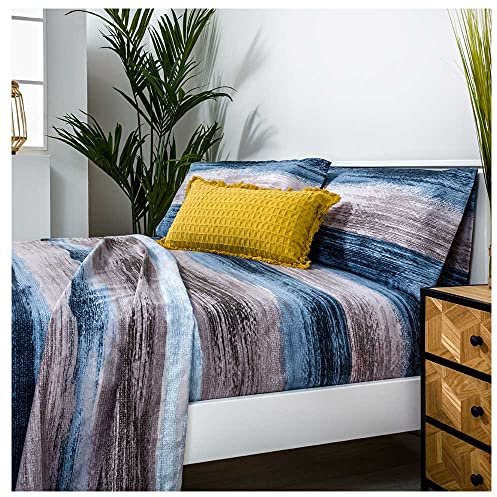 COTTON ARTean Juego sábanas Cama 180 Microfibra cepillada LOMBA Gris | Incluye 4 piezas: encimera, bajera ajustable, 2 fundas de almohada. Certificado OEKO-TEX