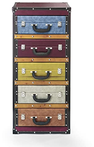 Kobolo Kommode Regal in Kofferoptik - Bunt - 5 Fächer - 42x30x94 cm