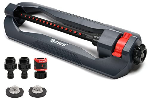 Eden 96213 Irrigatore oscillante essenziale per prato e giardino per cortile W/Quick Connect Starter Set, copre fino a 3.600 mq, base pesante